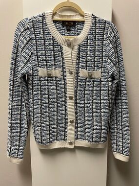 Truth Navy & Cream Textured Knit Cardigan Sweater